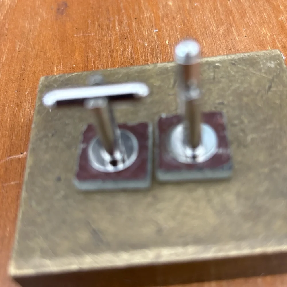 Silver-Tone Square Textured glass tile Cufflinks - Classic Men's Accessory
